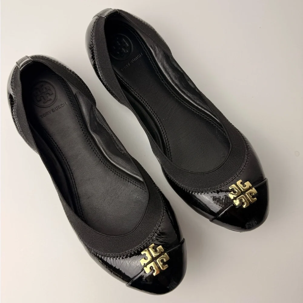 Tory Burch Jolie‎ Leather Ballet Flats Black Size 7.5